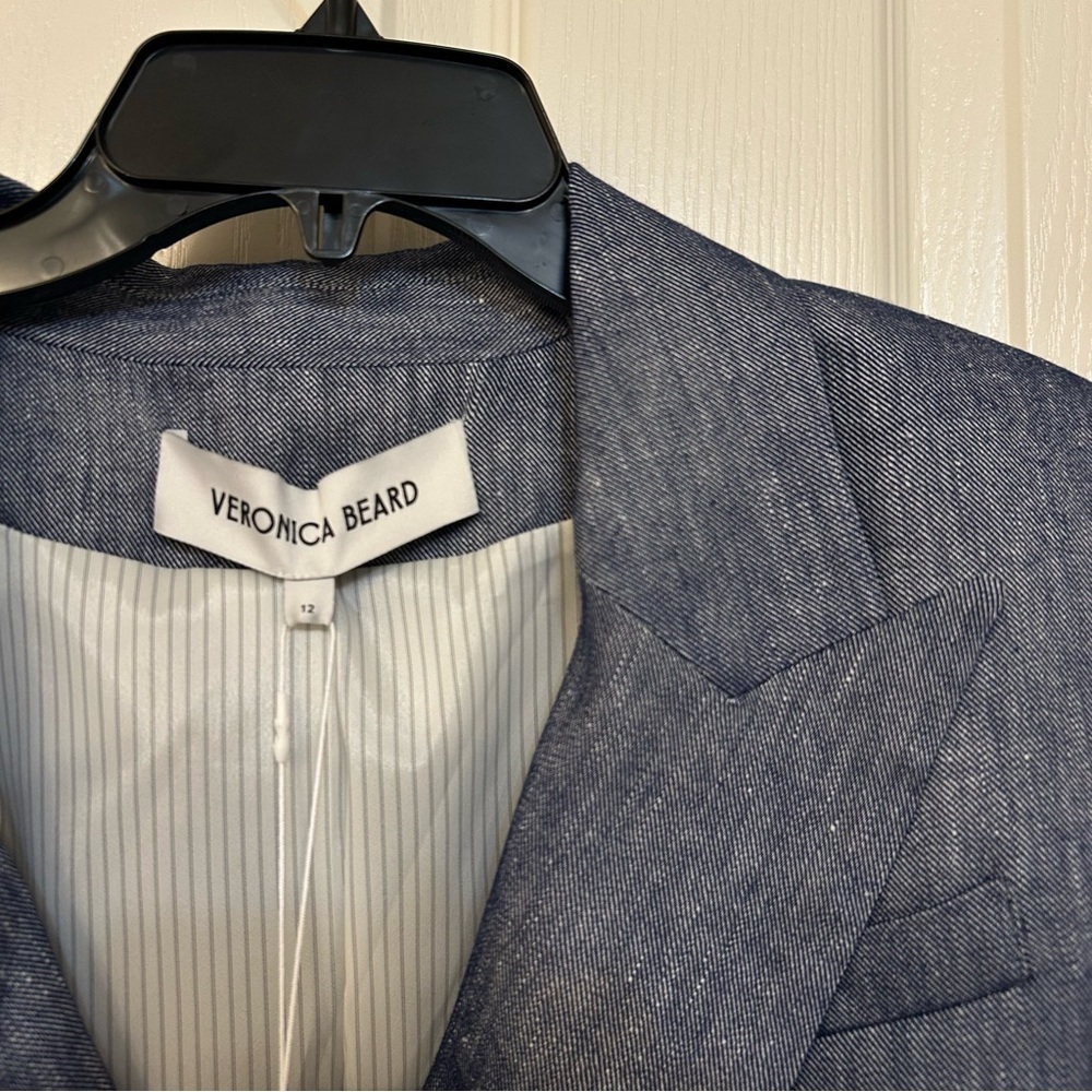 Veronica Beard Dale Linen Blend Dickey Jacket in Blue Melange Size 12 - Picture 9 of 15